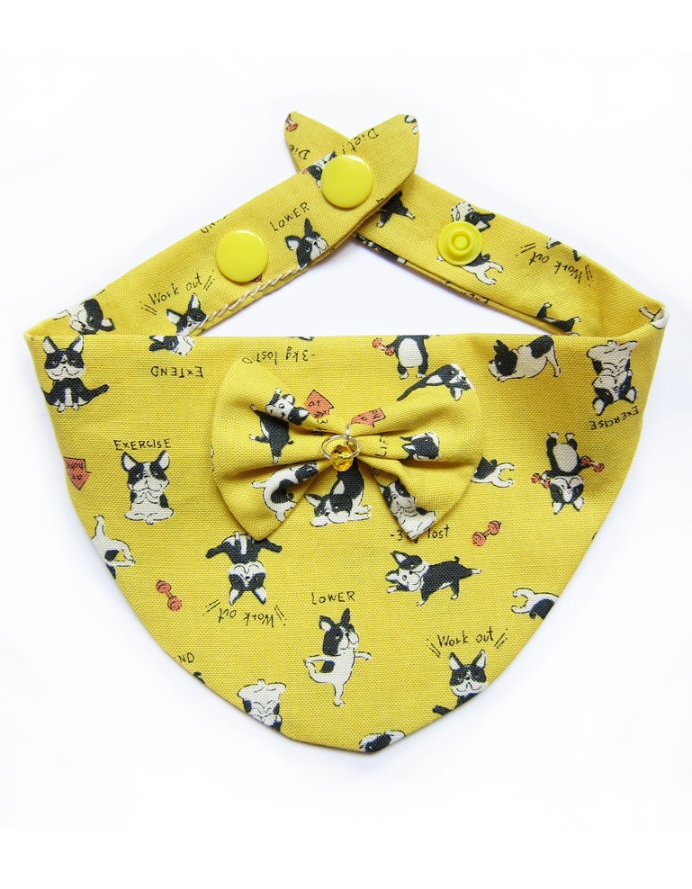 Foulards à pressions pour chats & chiots - Jaune Bulldog